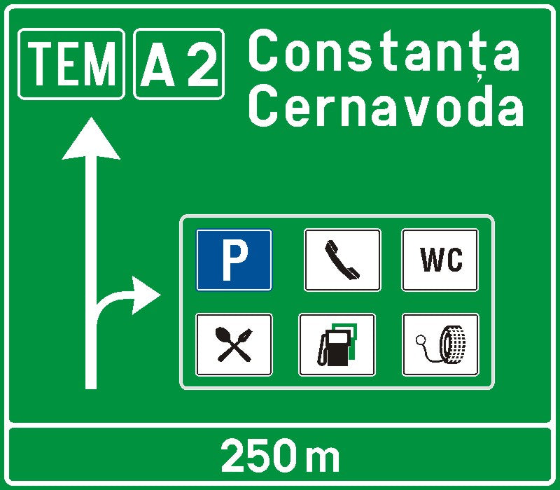 Presemnalizare pe autostrada pentru spațiu de servicii