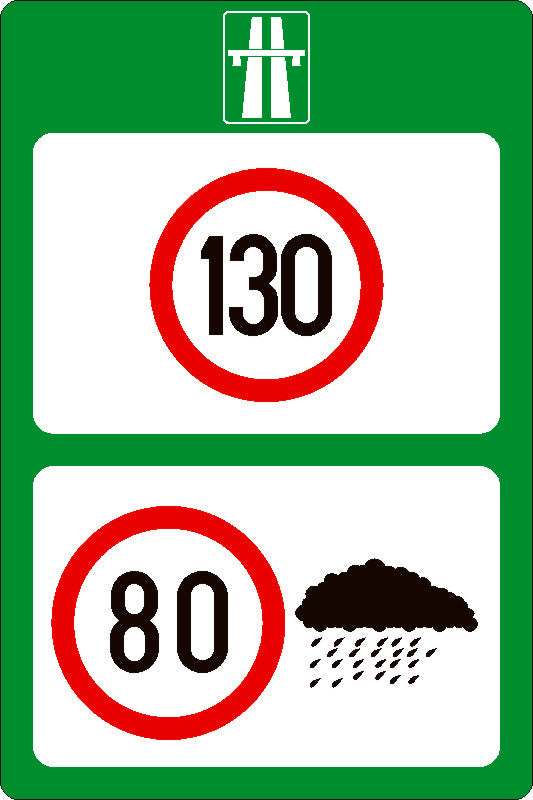 Indicator rutier Limite maxime de viteză pe autostradă, funcție de condițiile meteorologice
