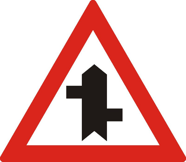 Indicator rutier Intersecție cu un drum fără prioritate, decalate