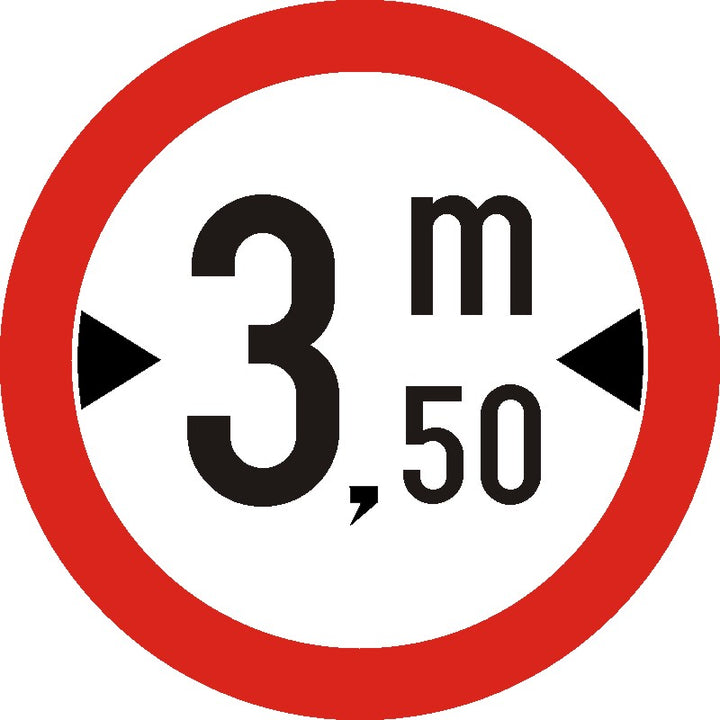 Indicator rutier Accesul interzis vehiculelor cu lățimea mai mare de ... m