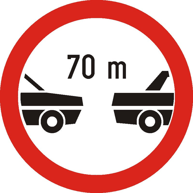 Indicator rutier Interzis autovehiculelor de a circula fără a menține între ele o distanță de siguranță rutieră între autovehicule de cel puțin ...m Imagine principală a produsului