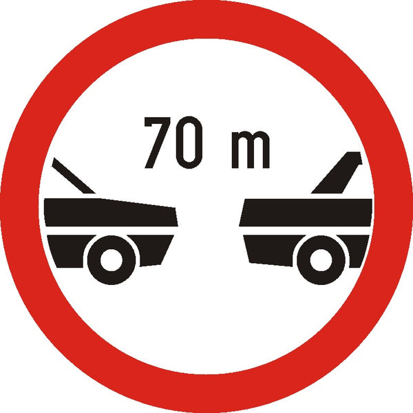 Indicator rutier Interzis autovehiculelor de a circula fără a menține între ele o distanță de siguranță rutieră între autovehicule de cel puțin ...m
