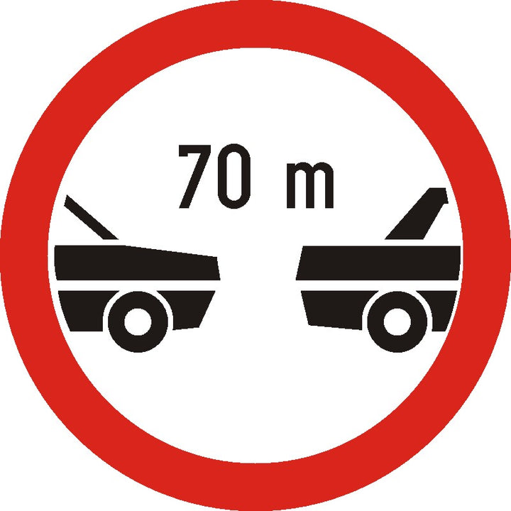 Indicator rutier Interzis autovehiculelor de a circula fără a menține între ele o distanță de siguranță rutieră între autovehicule de cel puțin ...m