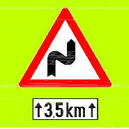 Indicator rutier Panou curbă dublă sau o succesiune de mai mult de două curbe, prima la dreapta