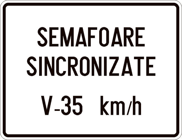 Indicator rutier Viteza recomandată pe un sector de drum cu semafoare sincronizate